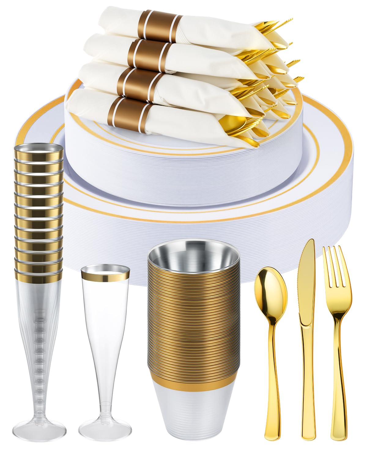 Goodluck 320PCS Gold Plates Sets, Fancy Disposable Dinnerware for 40 Guests