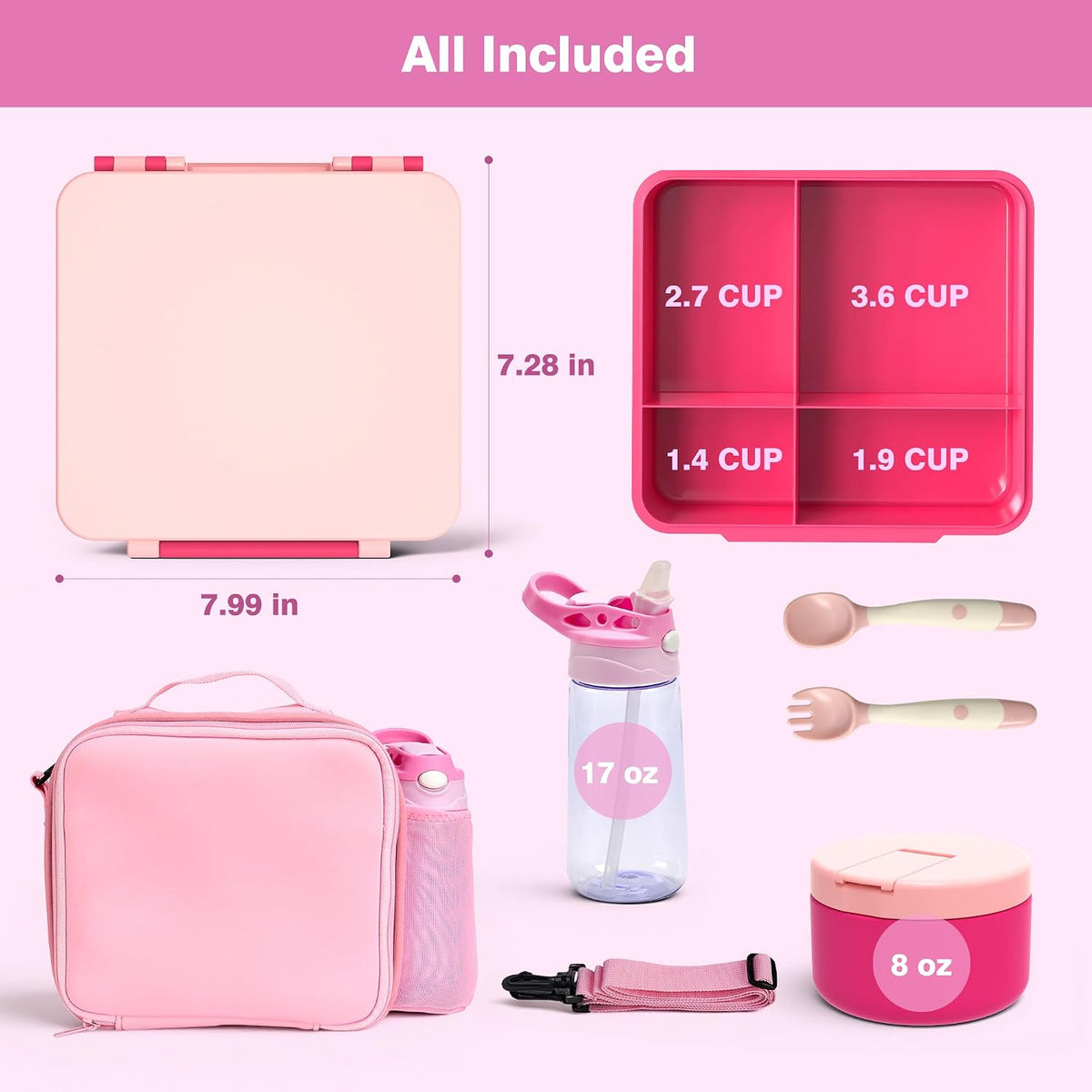 HOMEKOL Bento Lunch Box Set for Kids, Pink