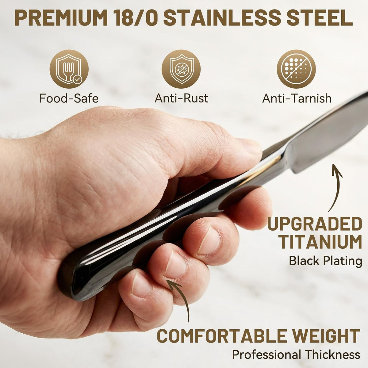 72 PCS NO-FADING Black Silverware Set with Steak Knives-Flatware for 12
