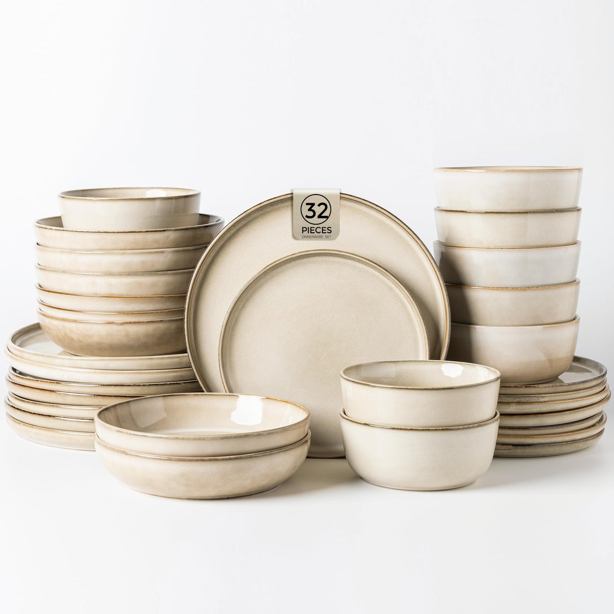 GBHOME Ceramic Dinnerware Sets for 8, 24 Pieces Stoneware Plates and Bowls Sets, Scratch Resistant Dishes, Dishwasher & Microwave Safe, Reactive Glaze-Green Wheat