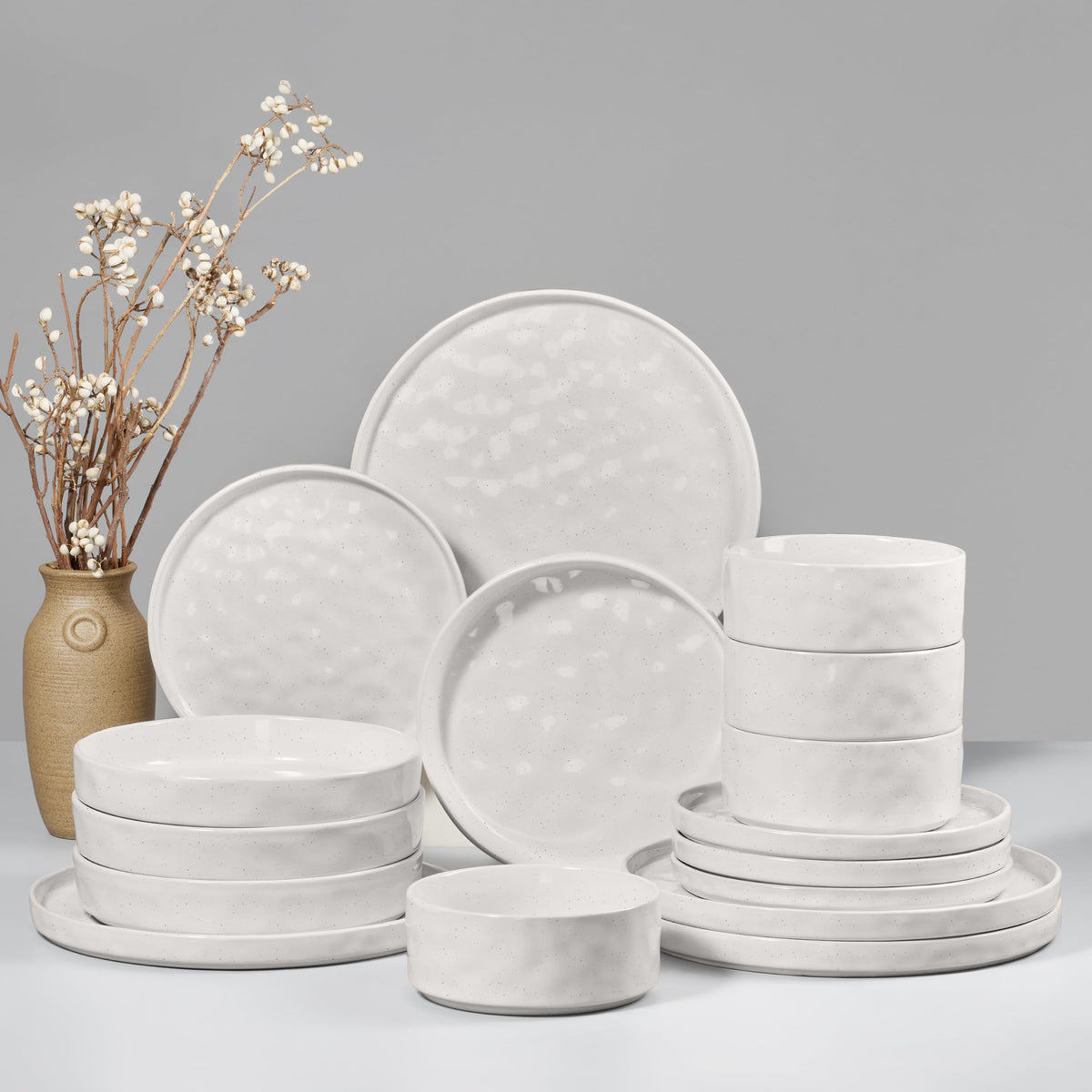 HaWare Dinnerware Sets, 12-Piece Plates and Bowls Set, Speckled White