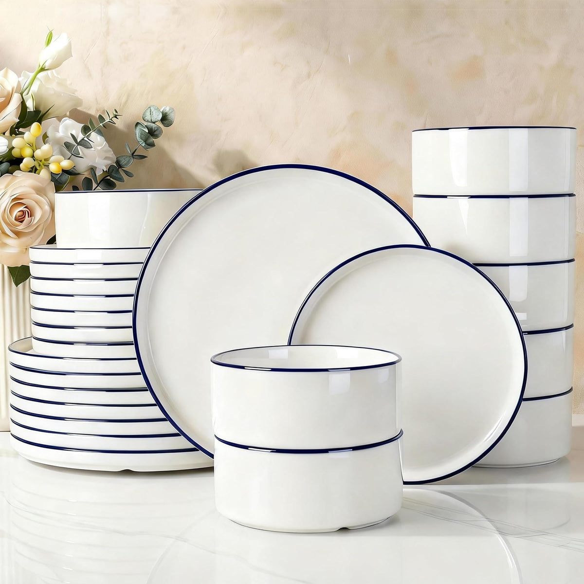 Famiware Nebula Plates and Bowls, 12-Piece Dinnerware Set, Cinnamon Brown