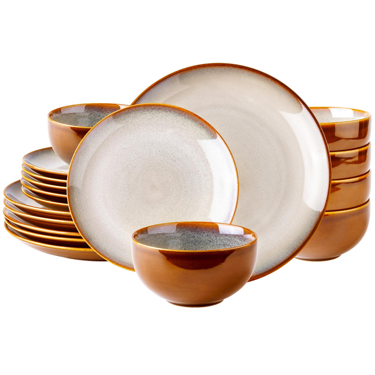 LeRatio Ceramic Dinnerware Sets for 6,18Pcs Porcelain Plates and Bowls Set