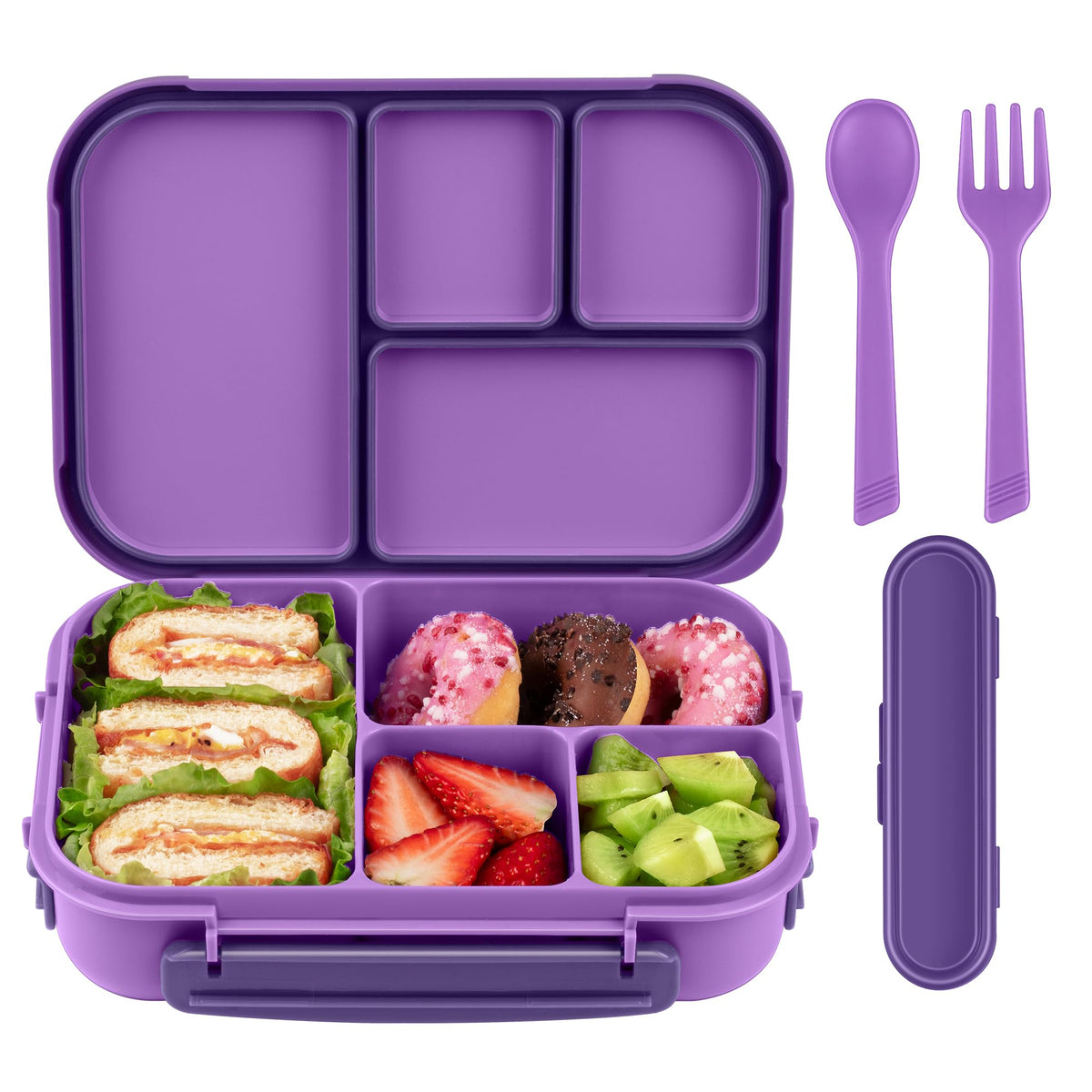 Amathley Lunch Box Kids,Bento Box Adult,Leakproof Lunch Containers for Adults/Kids/Toddler,1200ML-4 Compartments bento Lunch box with Utensil,Microwave & Dishwasher & Freezer Safe (Blue)