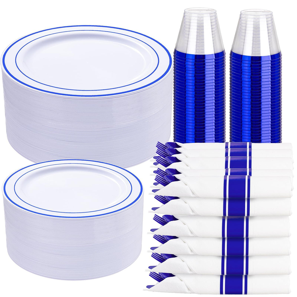 WELLIFE Disposable Plates & Gold Silverware Set, 350 Pieces for 50 Guests