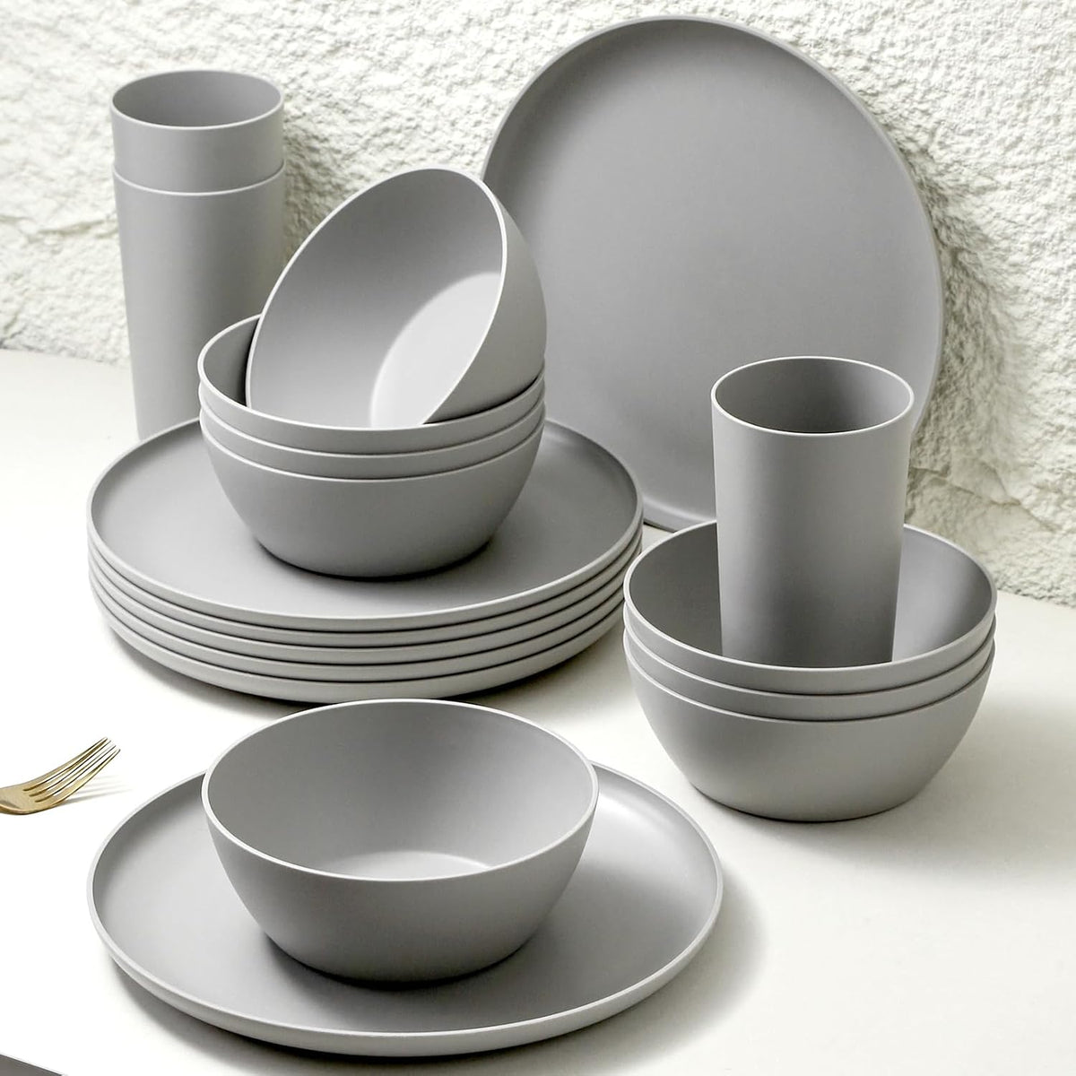 24pcs Matte Black Dinnerware Set, Plates Bowls & Cups, Unbreakable Dishes for 8, Reusable BPA‑Free Tableware, Dishwasher Safe for Kitchen Party Picnic Camping, Bonus Cutlery Set Included