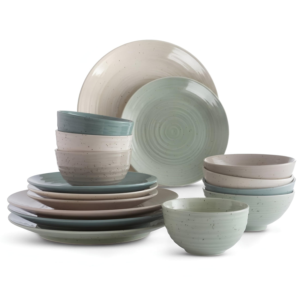 Sango Siterra Painter's Palette 16-Piece Stoneware Dinnerware Set - Service for 4, Ceramic Plates and Bowls Sets, Chip Resistant, Rustic Dishware, Microwave & Dishwasher Safe Kitchen Dishes