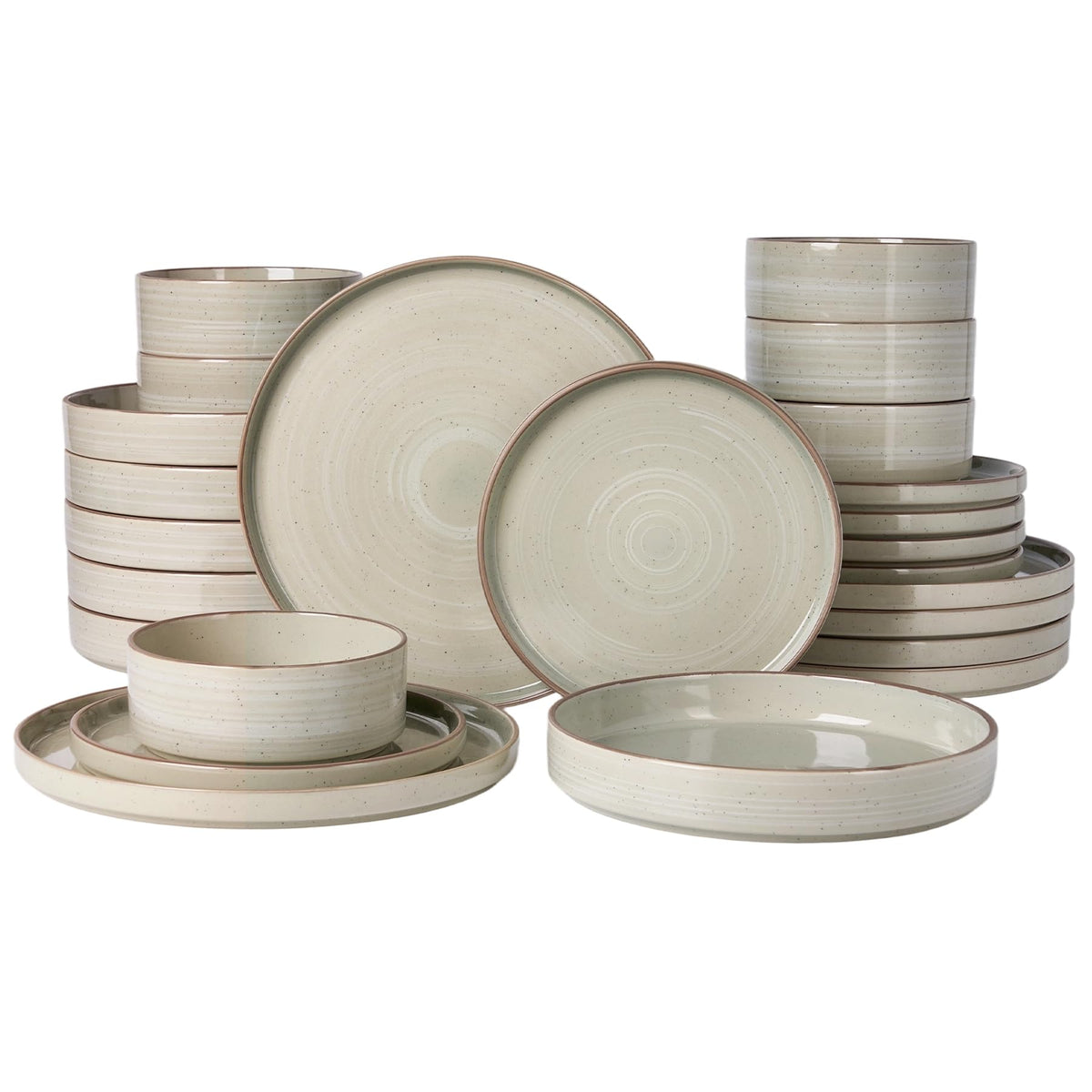 Famiware Nebula Plates and Bowls, 12-Piece Dinnerware Set, Cinnamon Brown