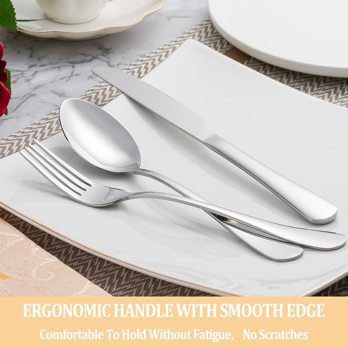 40 Pcs Silverware Set Service for 8, Food Grade Stainless Steel Flatware Set, Mirror Polished Cutlery Utensil Sets, Kitchen Eating Tableware Sets, Include Dinner Knives Fork Spoon, Dishwasher Safe