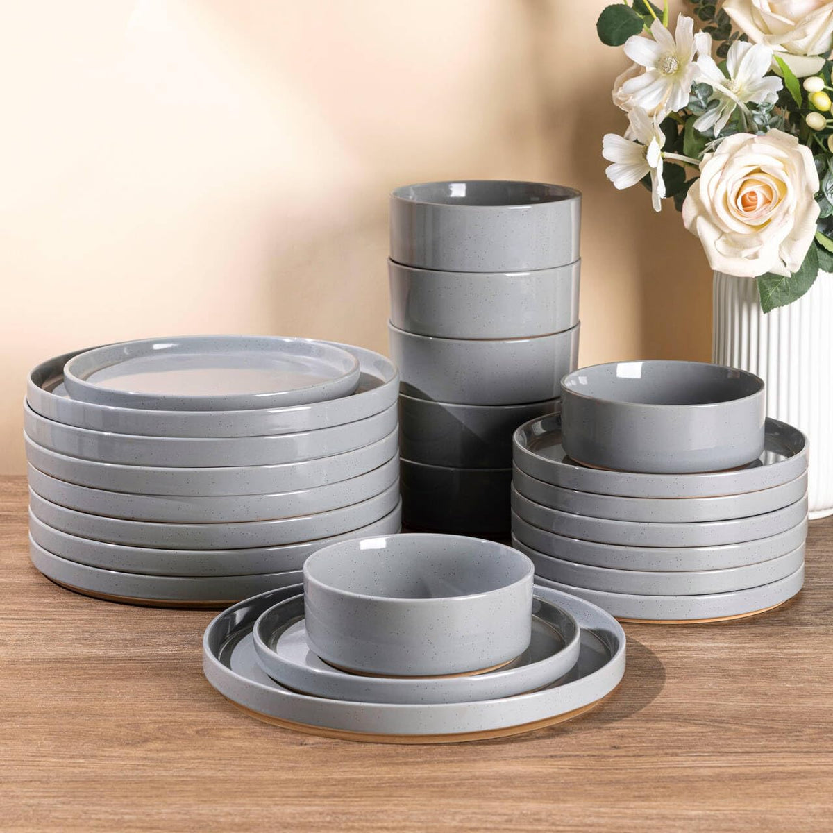 AmorArc Stoneware Dinnerware Sets for 4,12Pcs Plates and Bowls Set