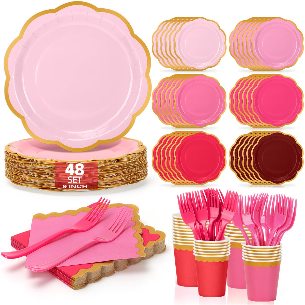 Orange Plates and Napkins Party Supplies for 48 Guests, Disposable 9’’ Gradient Scalloped Orange Fall Paper Plates Tableware Set for Fall Birthday, Harvest Party, Thanksgiving Decorations