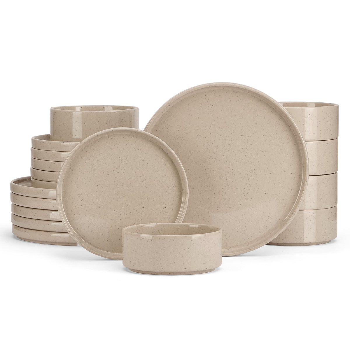 E-far Stoneware Dinnerware Sets, 12-Piece Black Plates and Bowls Set for 4
