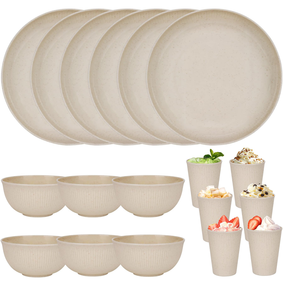 48 Pcs Dinnerware Sets, Unbreakable Plates and Bowls Sets, Reusable Dinnerware Sets for 4 People, Travel Camping Picnic Home Party Cutlery Set, Dishwasher Microwave Safe Dishes