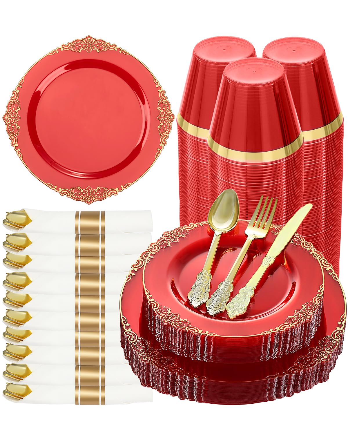 Goodluck 350 Piece Gold Plastic Dinnerware Set for 50 Guests