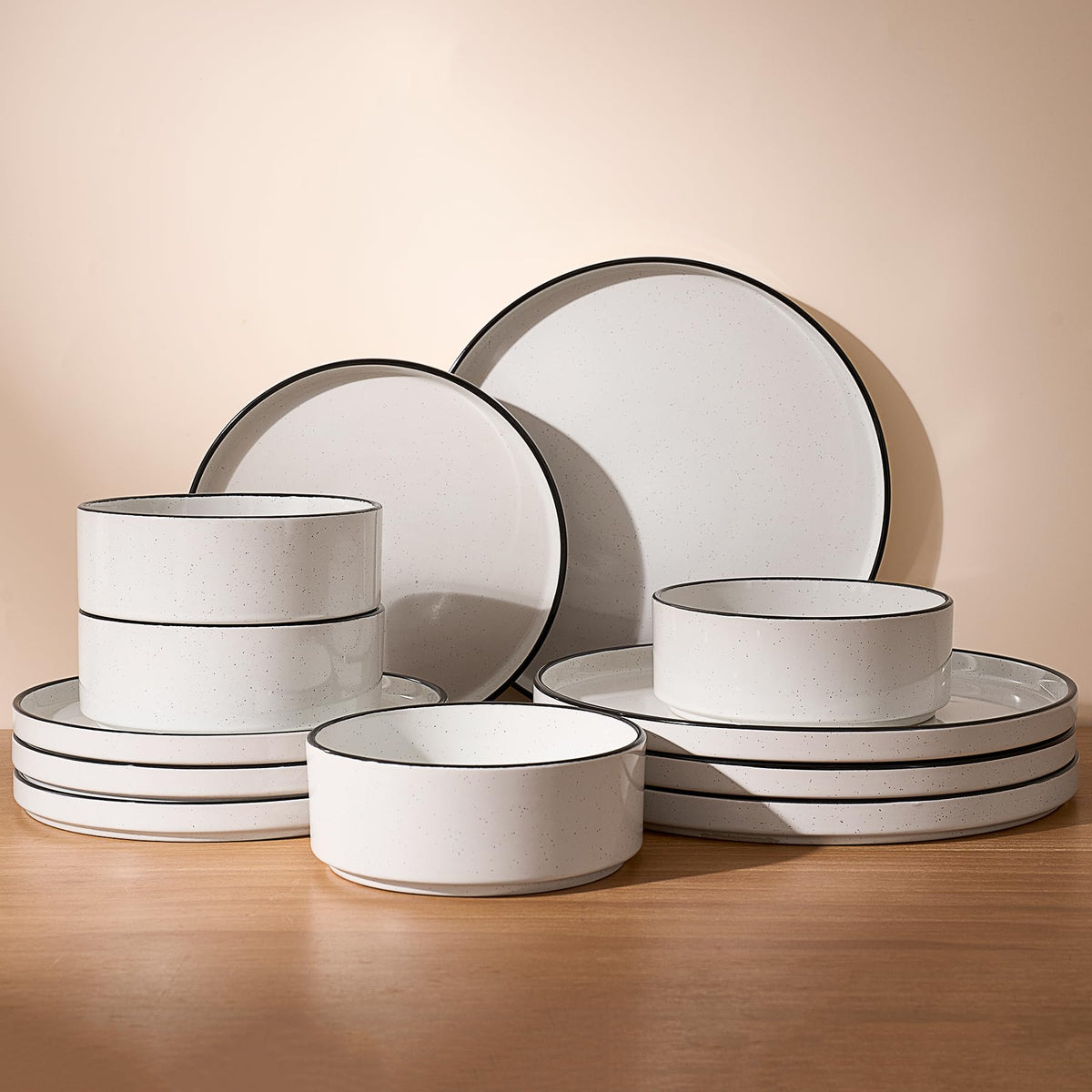 Famiware Nebula Plates and Bowls, 12-Piece Dinnerware Set, Cinnamon Brown