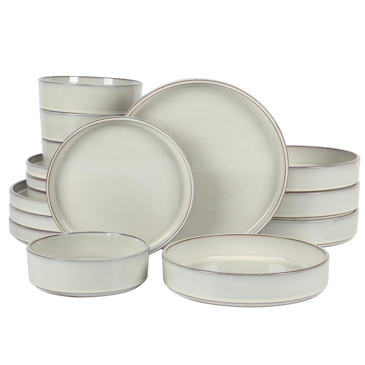 Bloomhouse - Two Time Oprah's Favorite Things Winner - Santorini Mist Double Bowl Terracotta Reactive Glaze Plates and Bowls Dinnerware Set - Amber, Service for Four (16pcs)