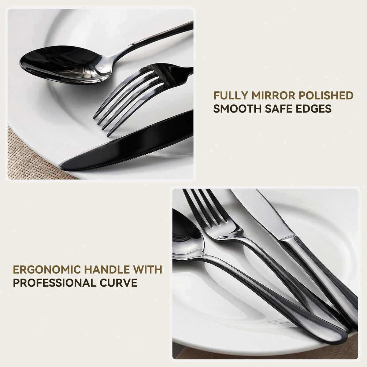 72 PCS NO-FADING Black Silverware Set with Steak Knives-Flatware for 12