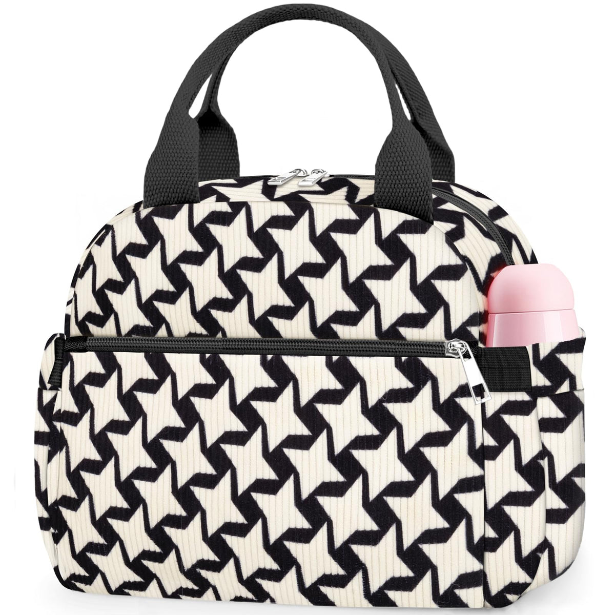 KUBYA Lunch Box for Women, Cute Strawberry Corduroy Insulated Lunch Bag Women Reusable Work Leakproof Simple Adults Large Lunch Boxes Tote Bag Men Cooler Bag