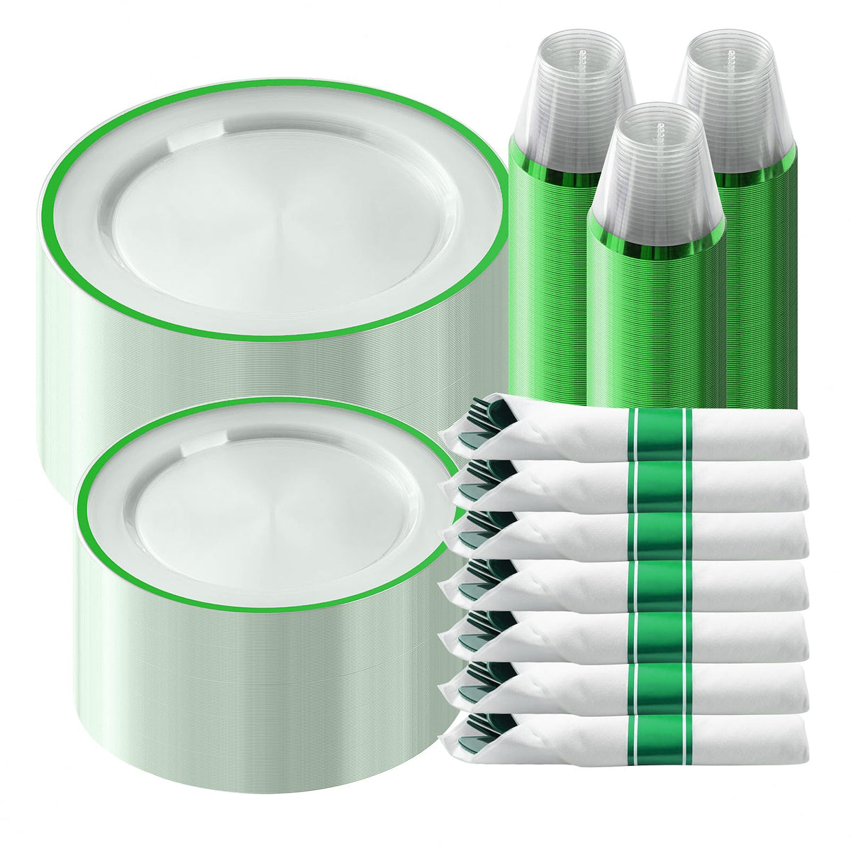 Goodluck 350 Pcs Clear Plastic Plates with Black Rim, Plastic Dinnerware