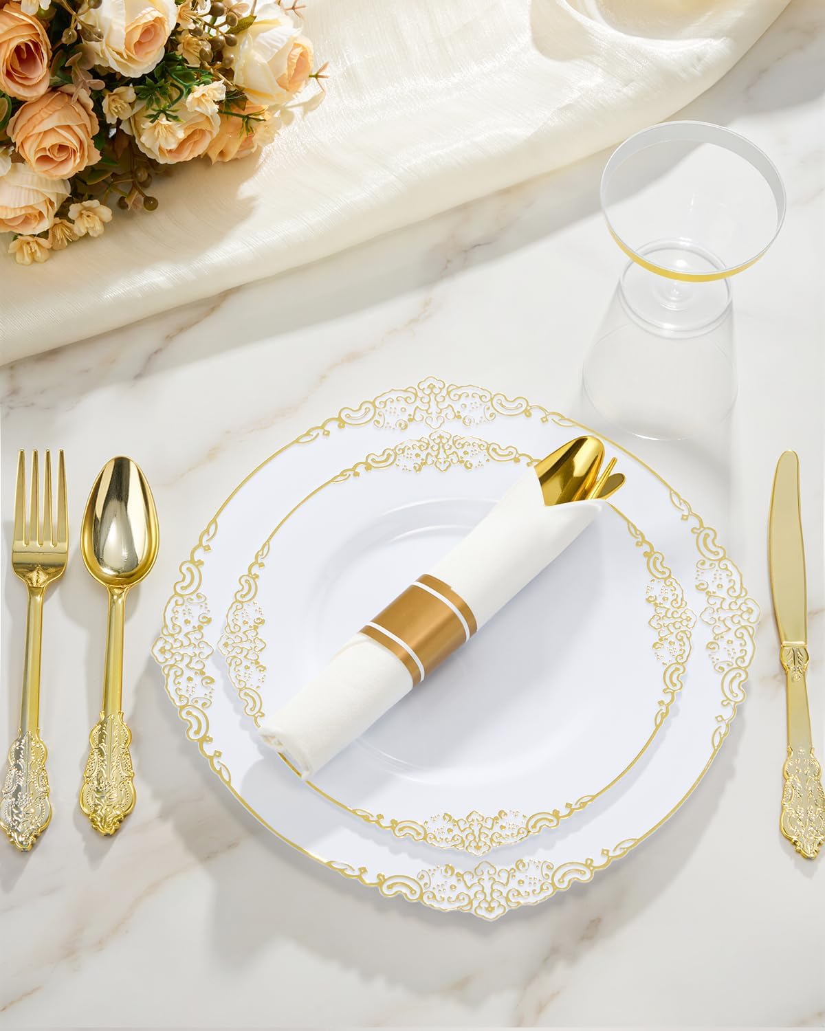 Goodluck 350 Piece Gold Plastic Dinnerware Set for 50 Guests