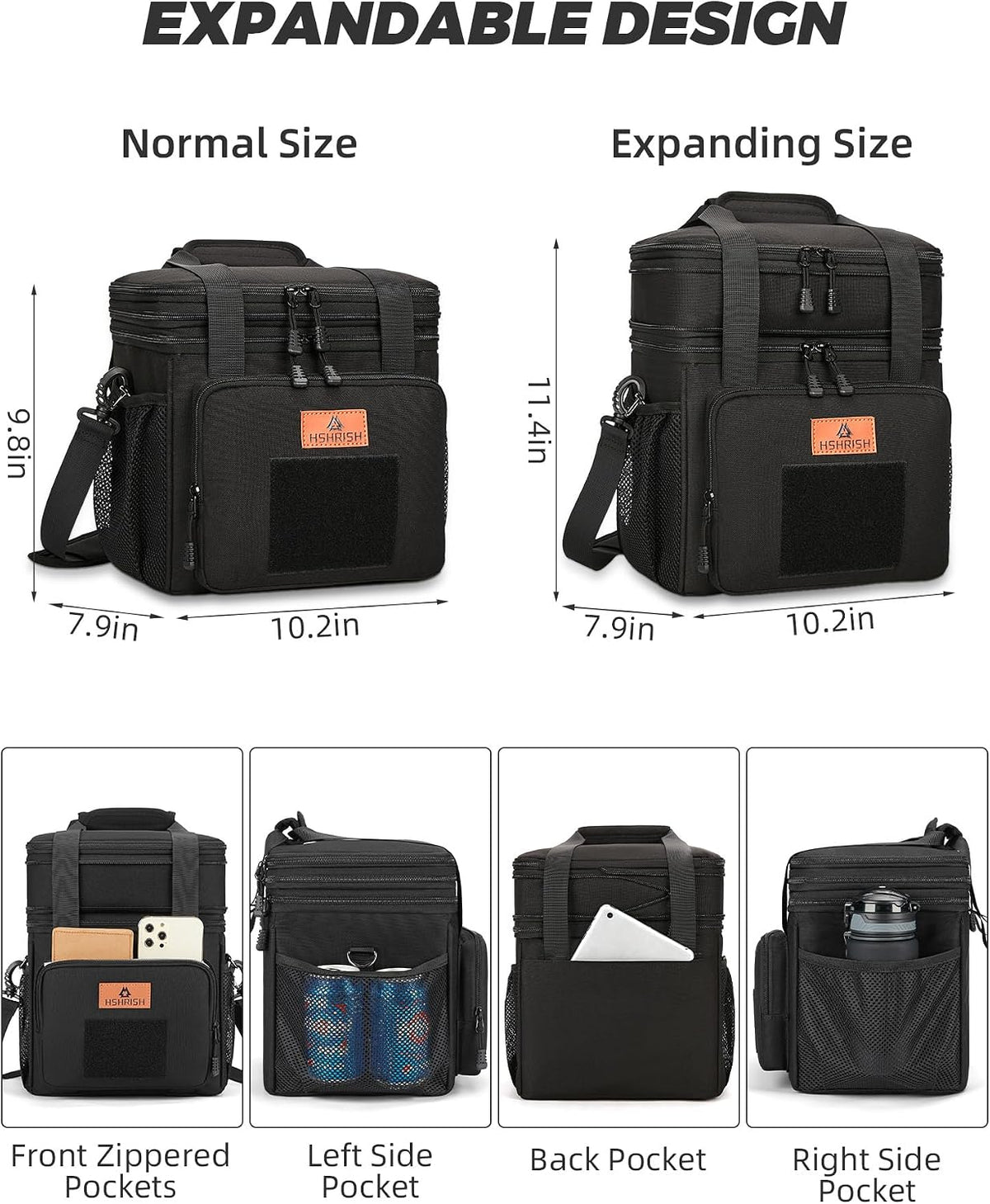 Expandable Lunch Box for Men Durable Leakproof Insulated Lunch Bag 24Cans