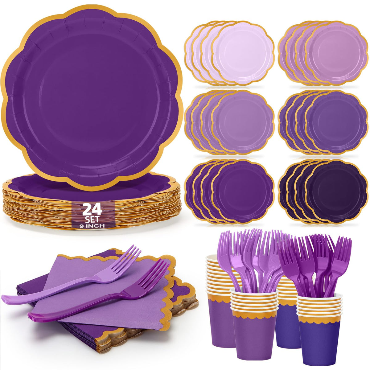Orange Plates and Napkins Party Supplies for 48 Guests, Disposable 9’’ Gradient Scalloped Orange Fall Paper Plates Tableware Set for Fall Birthday, Harvest Party, Thanksgiving Decorations