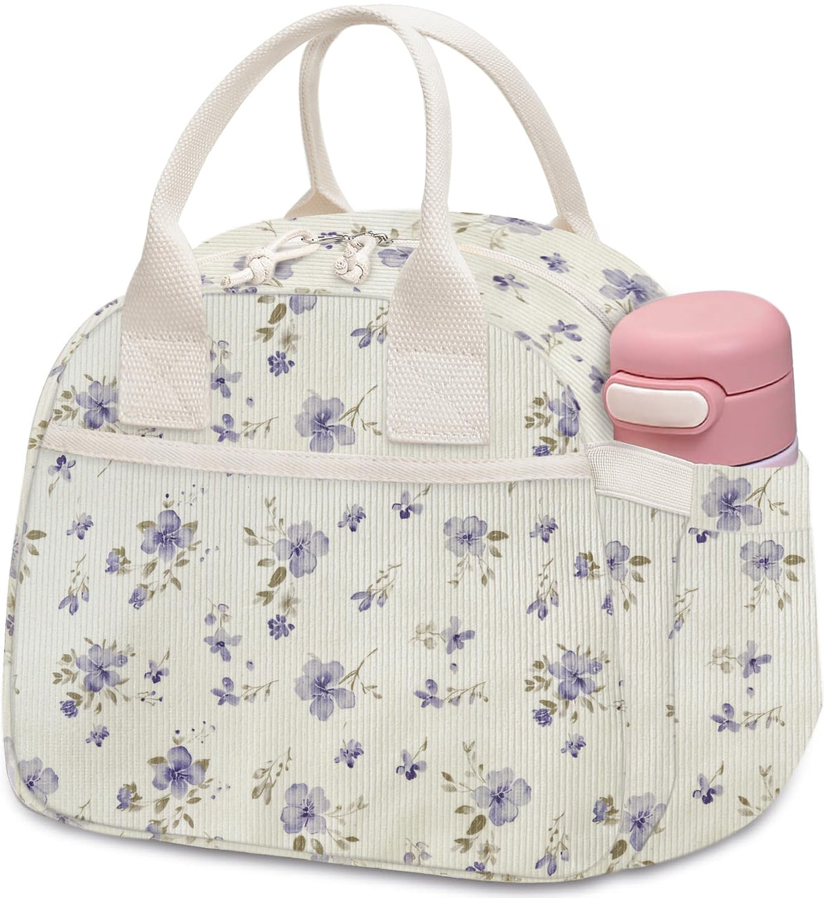 Carry bloom Lunch Box for Women, Insulated Lunch Bag Cute Corduroy Lunchbox