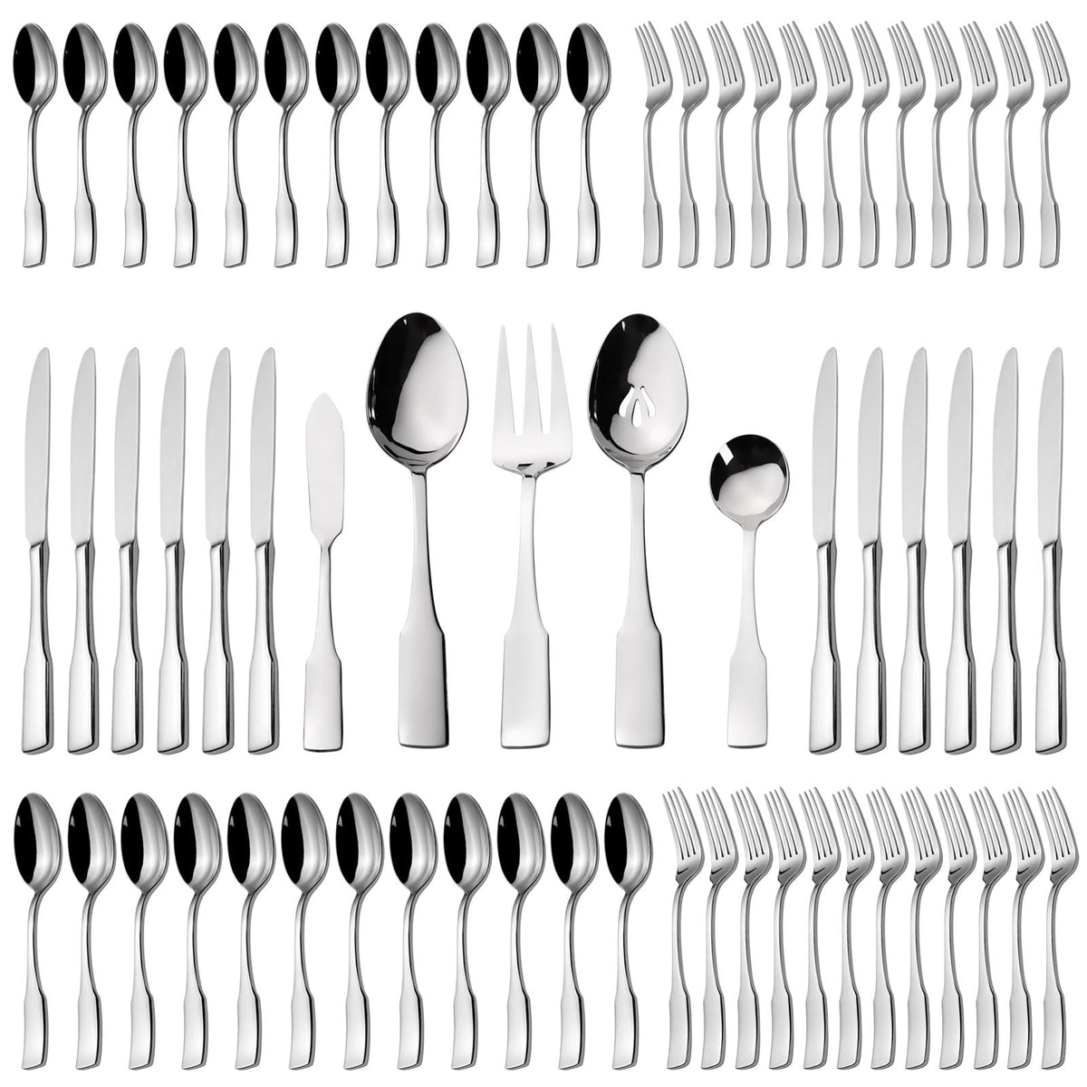 Alata Kate Champagne Gold Mirror 45-Piece Silverware With Utensil-Serving Set, Service for 8, Stainless Steel Flatware, Mirror Polished Cutlery, Dishwasher Safe