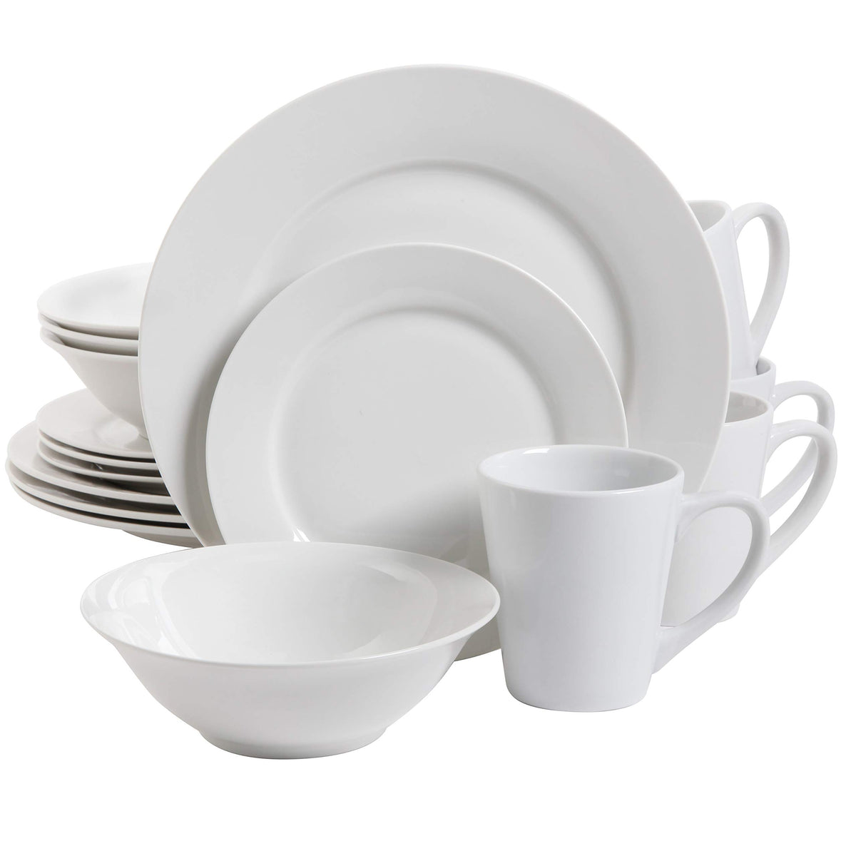Gibson Home Zen Buffet White Porcelain Dinnerware Set for 4, Square Plates Bowls and Mugs, Chip and Scratch Resistant, Dishwasher and Microwave Safe, 16 Piece
