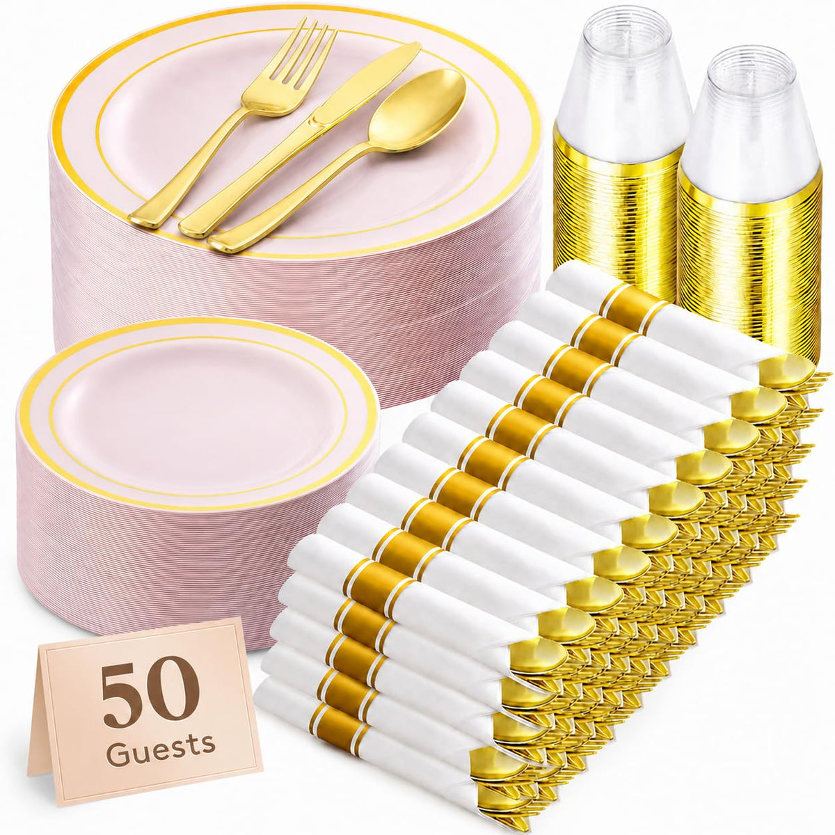 Lifewit 350PCS Disposable Dinnerware Set, Plastic Plates for 50 Guests