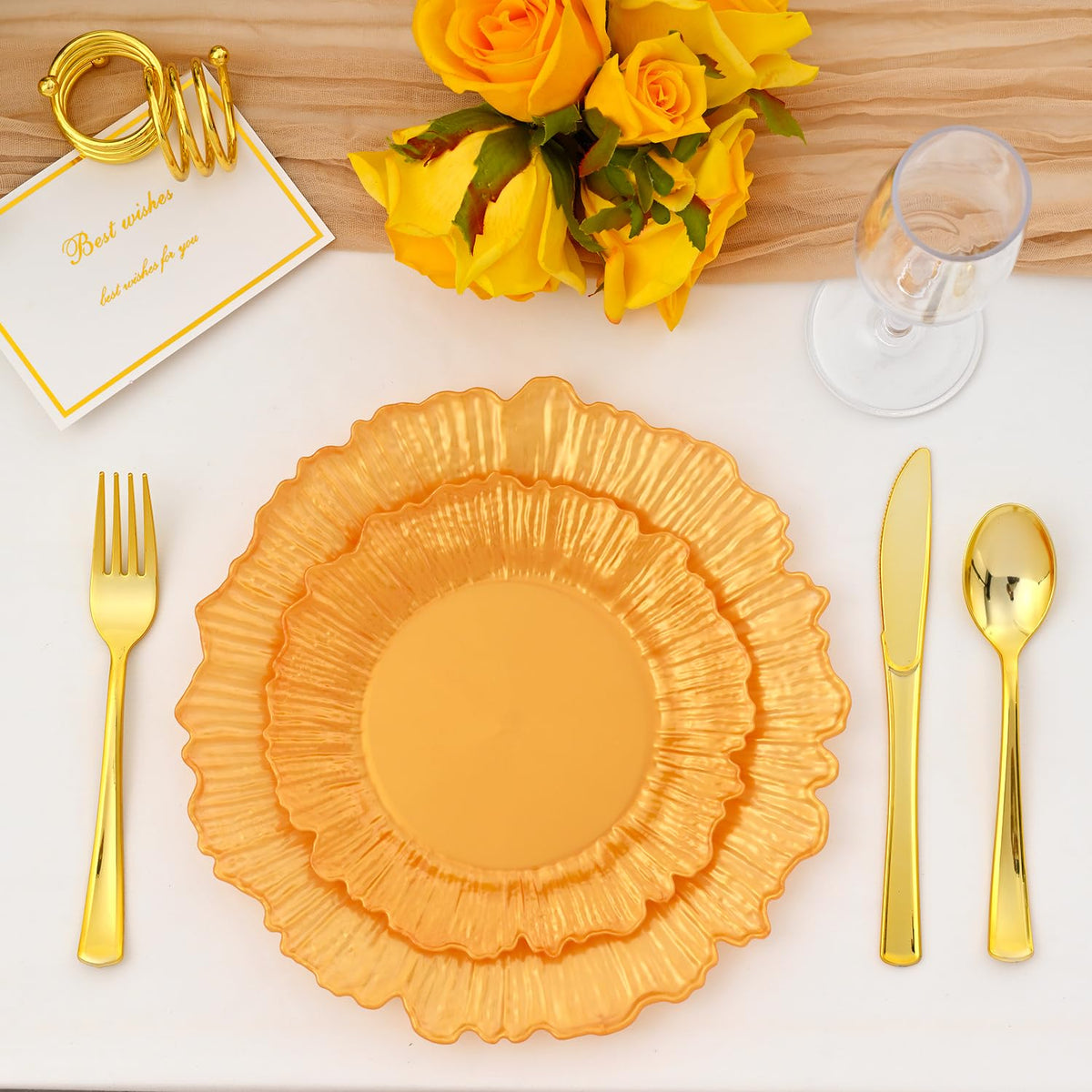 200 PCS Baroque Clear Gold Dinnerware Set for 25 Guests,Gold Rimmed Heavy Duty Plastic Disposable Plates for Party Wedding with Napkins,25Dinner Plates,Dessert Plates,Spoons,Forks,Knives,Cups