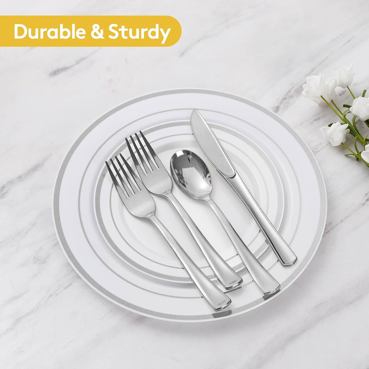 Goodluck 600 Plastic Piece Disposable Silver Plates for 100 Guests