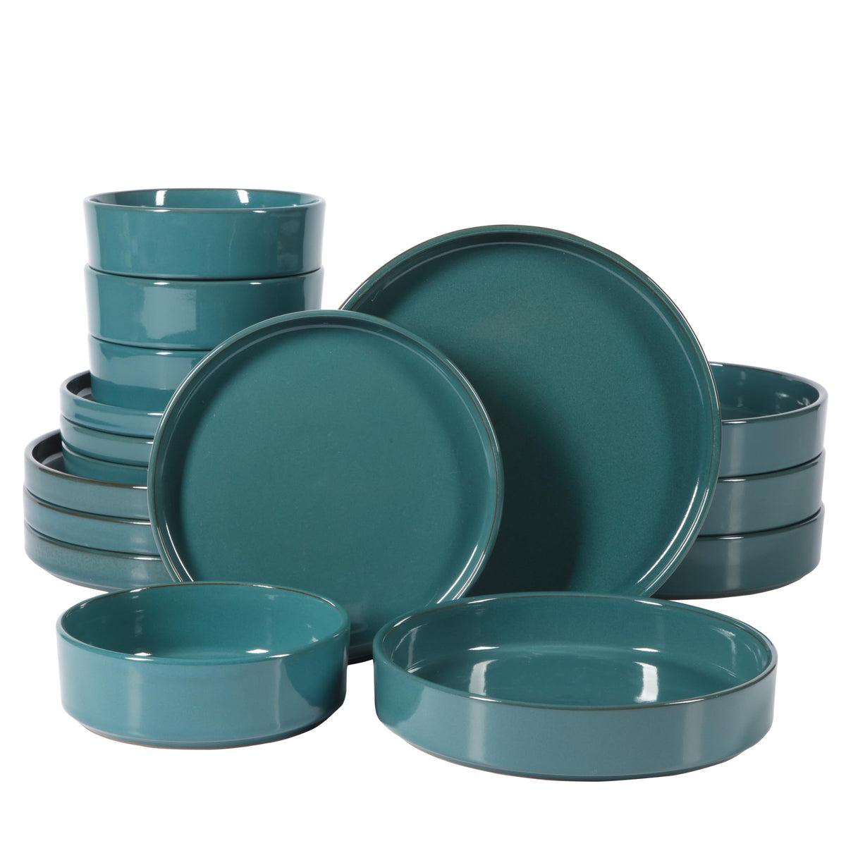 Bloomhouse - Two Time Oprah's Favorite Things Winner - Santorini Mist Double Bowl Terracotta Reactive Glaze Plates and Bowls Dinnerware Set - Amber, Service for Four (16pcs)