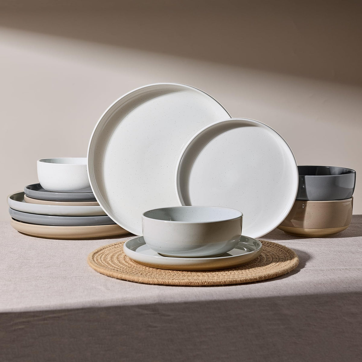 Famiware Milkyway 12-Piece Stoneware Dinnerware Set, White