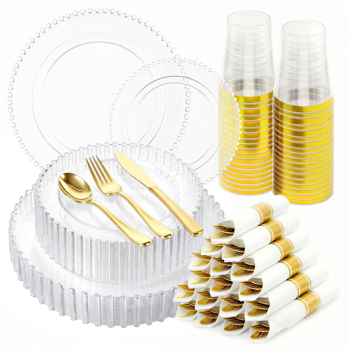 175pcs Plastic Dinnerware Set Ivory 25 Guests for Wedding