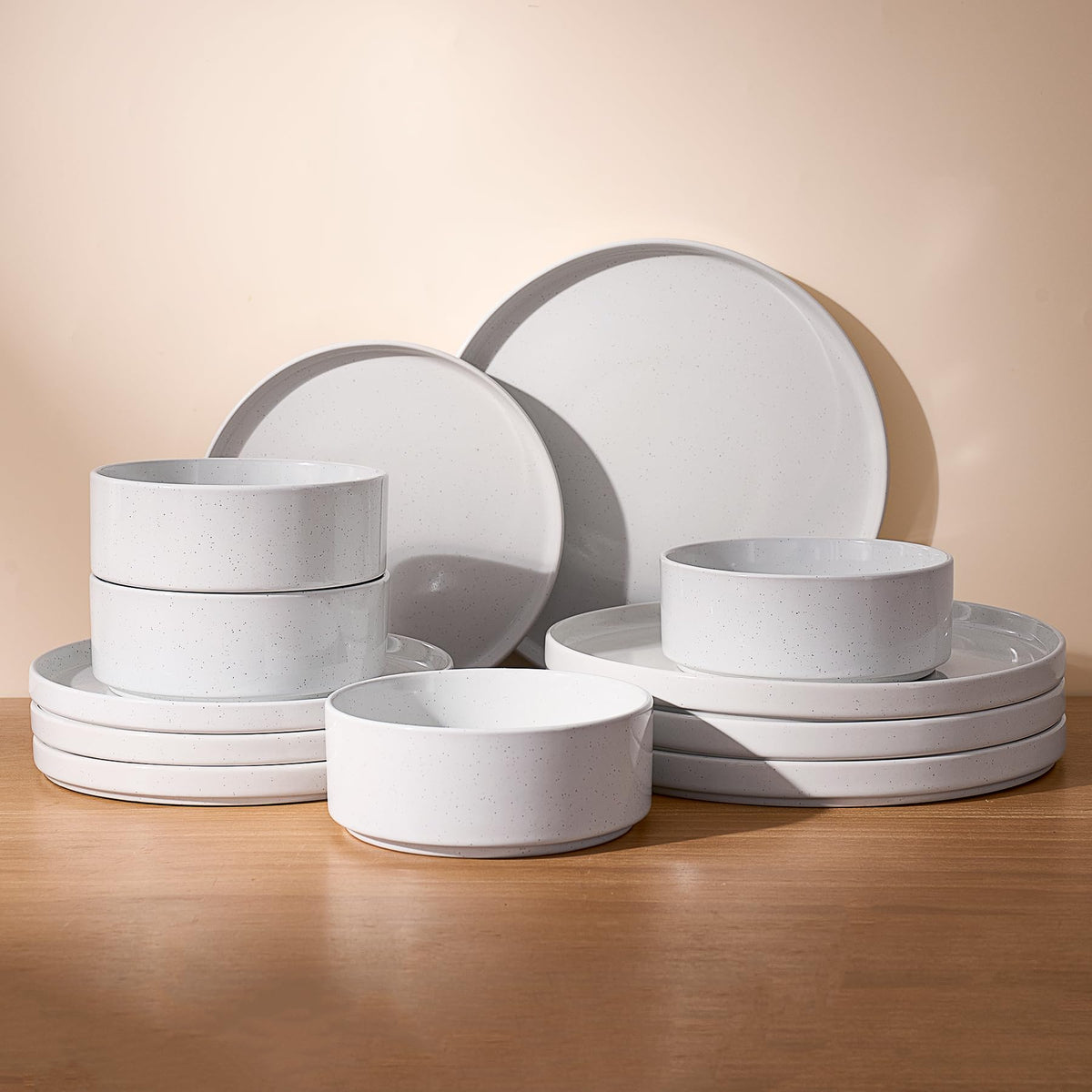 Famiware Nebula Plates and Bowls, 12-Piece Dinnerware Set, Cinnamon Brown