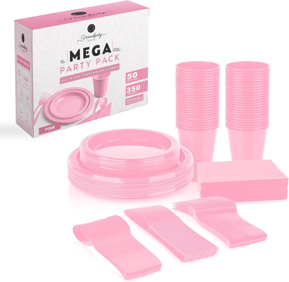 Grandipity Disposable Plastic Dinnerware Sets for Parties (720 pcs)