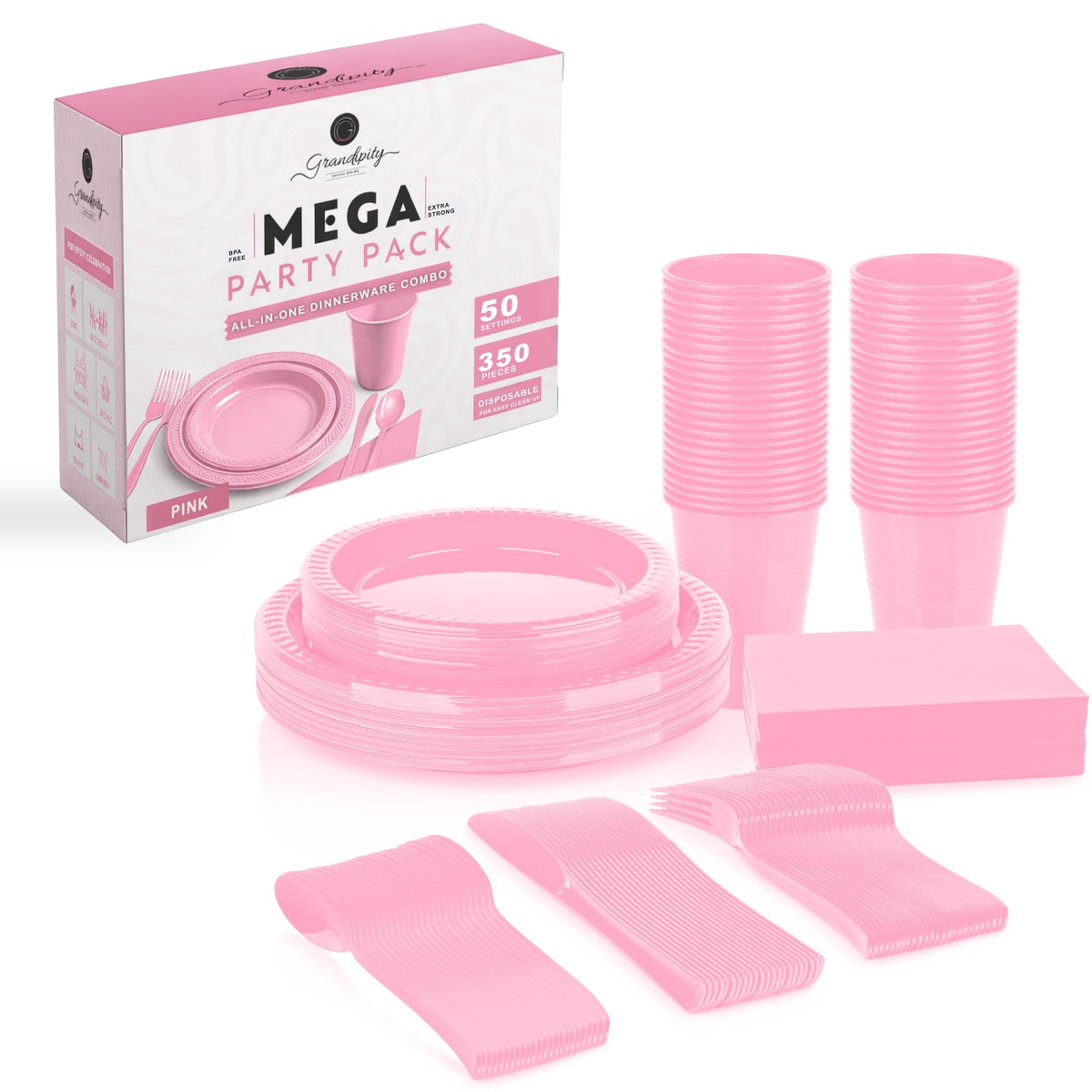 Grandipity Disposable Plastic Dinnerware Sets for Parties (720 pcs)