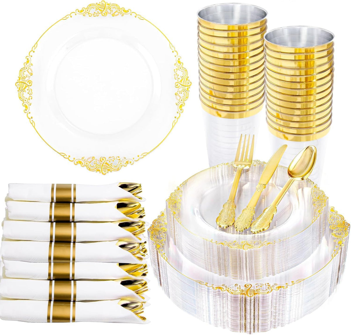 Hioasis 350 Pcs Clear Black Plates for Party