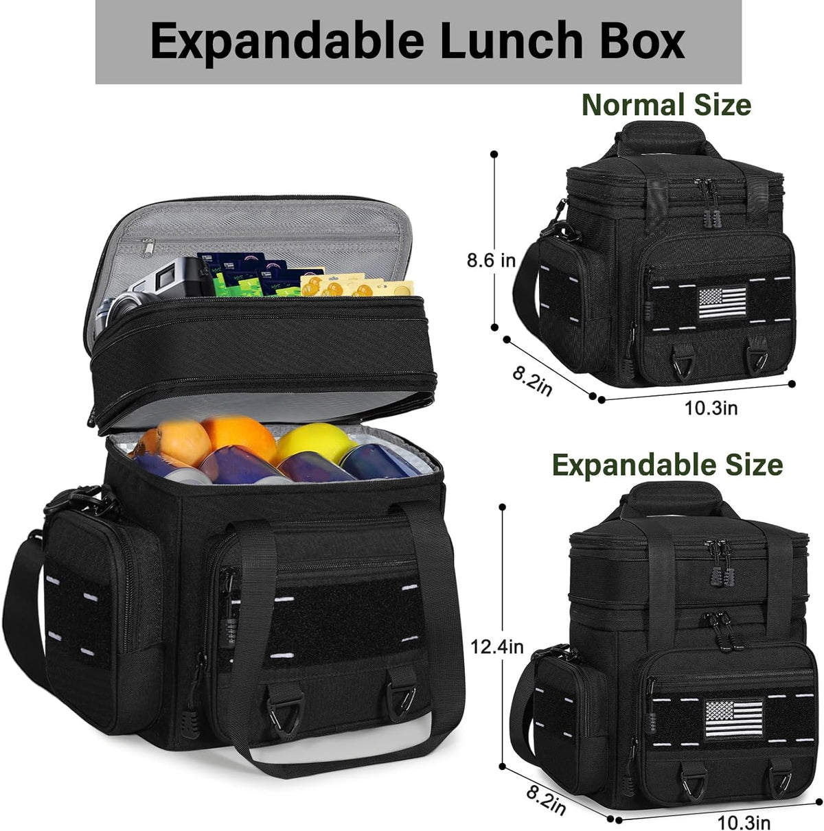 TENKIST Tactical Insulated Lunch Box Men Double Deck Heavy Duty Cooler Bag