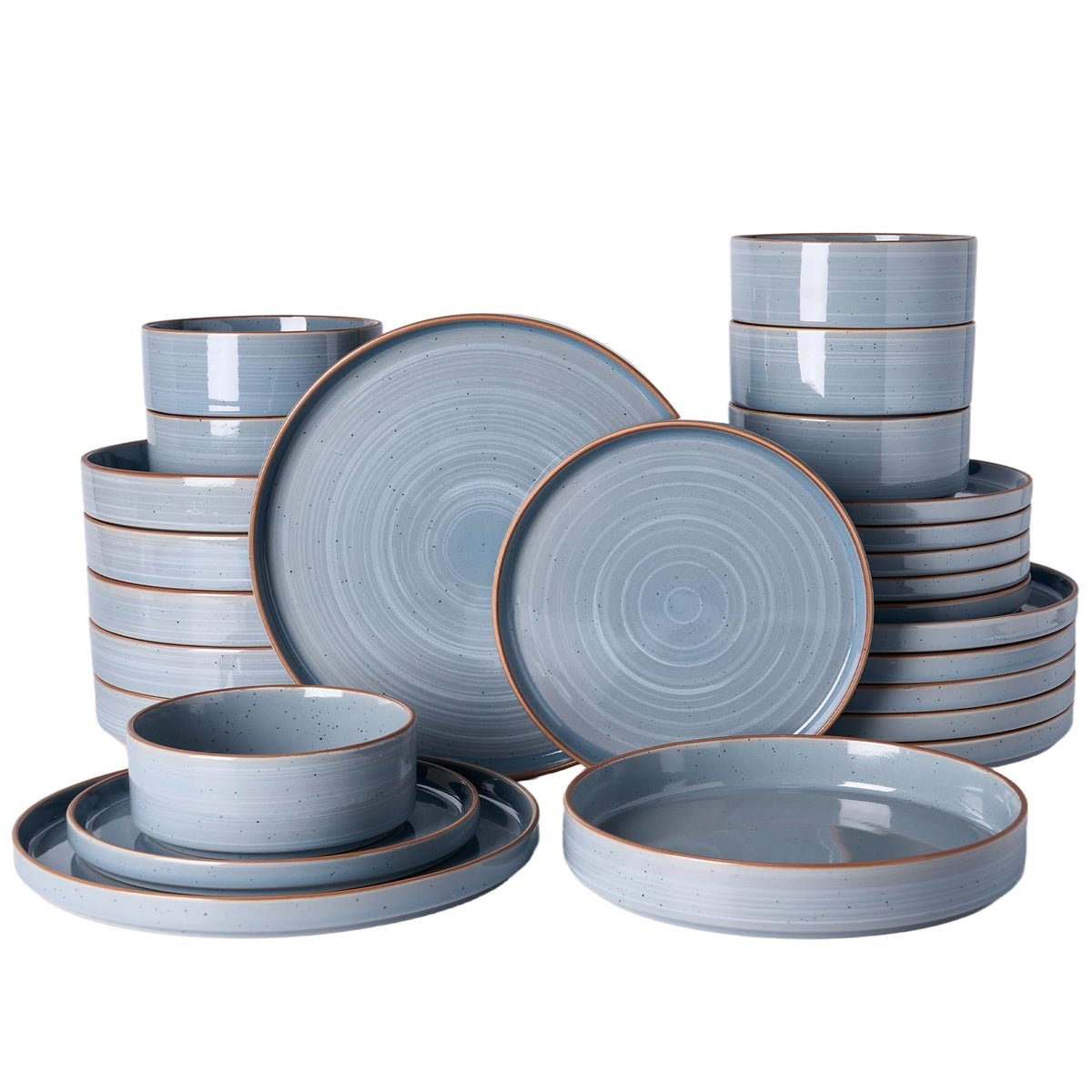 Famiware Nebula Plates and Bowls, 12-Piece Dinnerware Set, Cinnamon Brown