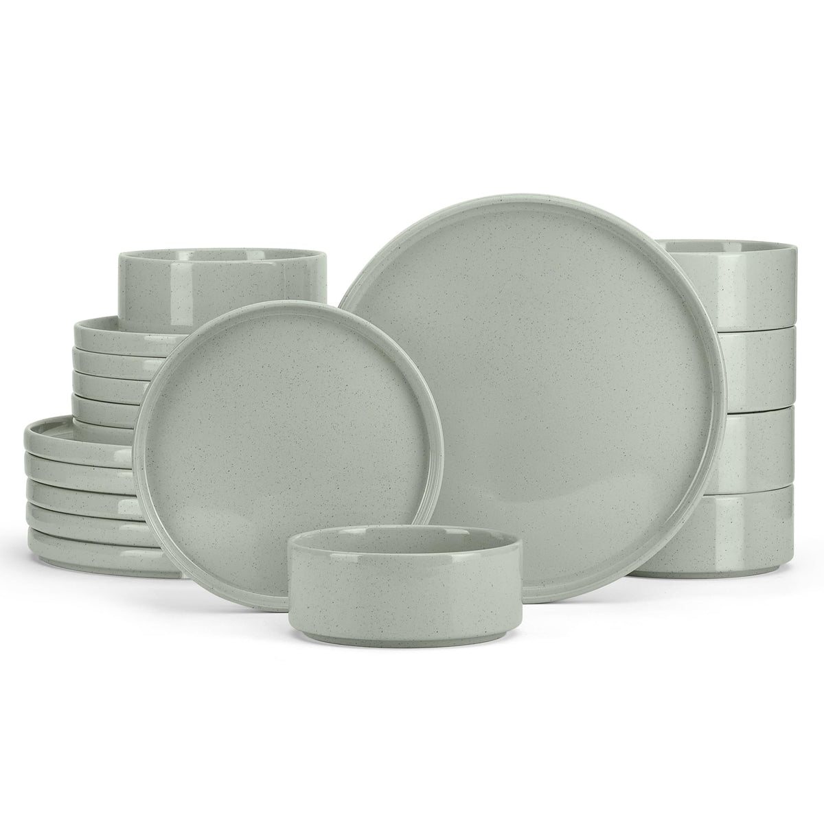 E-far Stoneware Dinnerware Sets, 12-Piece Black Plates and Bowls Set for 4