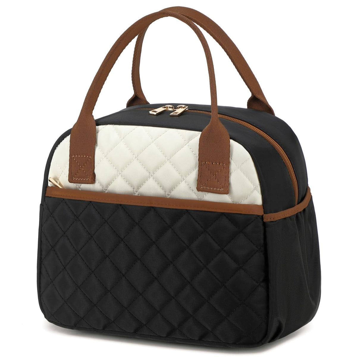CAMTOP Lunch Box for Women Insulated Lunch Bag Lunchbox Cooler Thermal Leakproof Quilted Reusable Lunch Tote Bag for Work School Travel Picnic (Black)