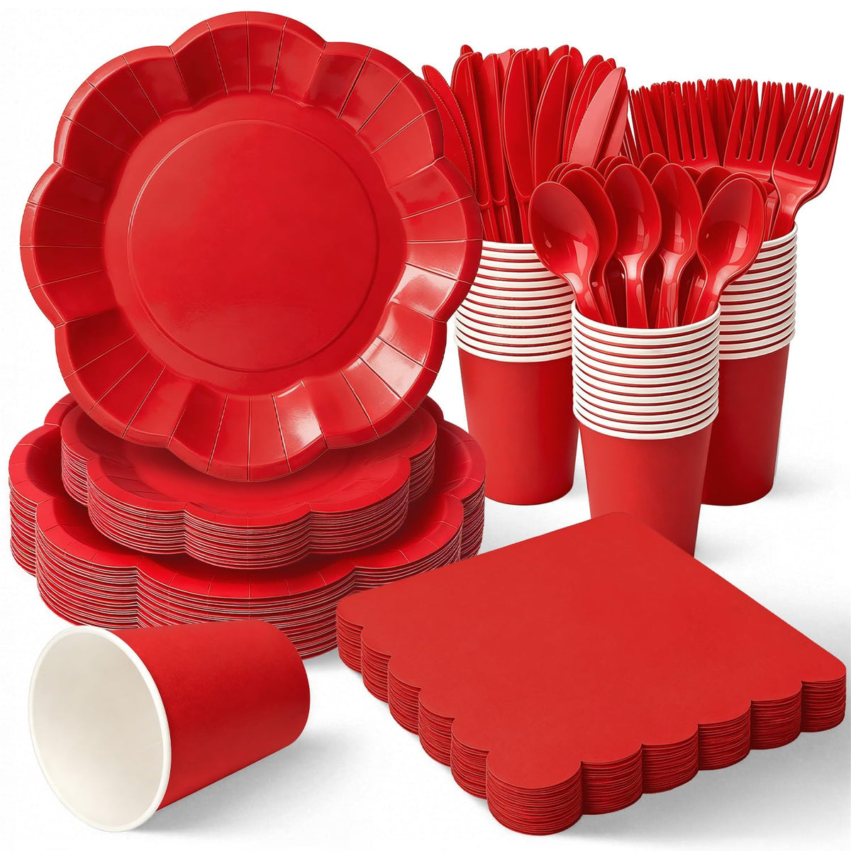 Vyntra Ivory Paper Plates, Cups & Napkins, 350 Pcs Scalloped Party Set