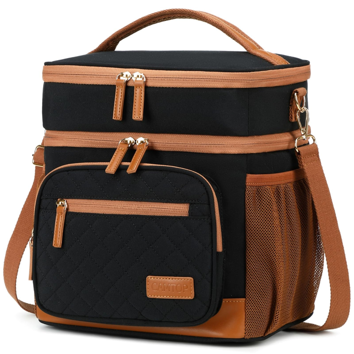 CAMTOP Lunch Box for Women Insulated Lunch Bag Lunchbox Cooler Thermal Leakproof Quilted Reusable Lunch Tote Bag for Work School Travel Picnic (Black)