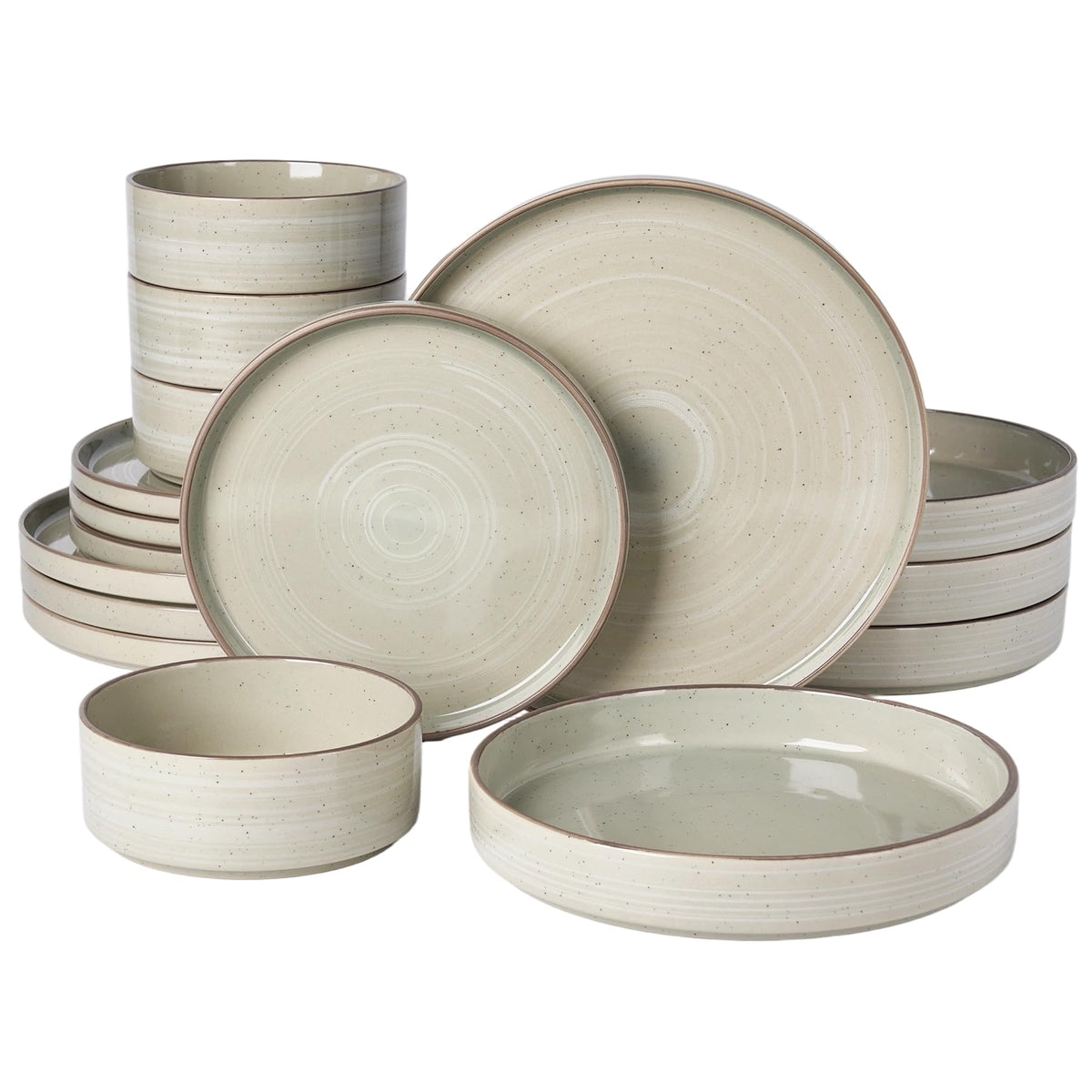 Famiware Nebula Plates and Bowls, 12-Piece Dinnerware Set, Cinnamon Brown
