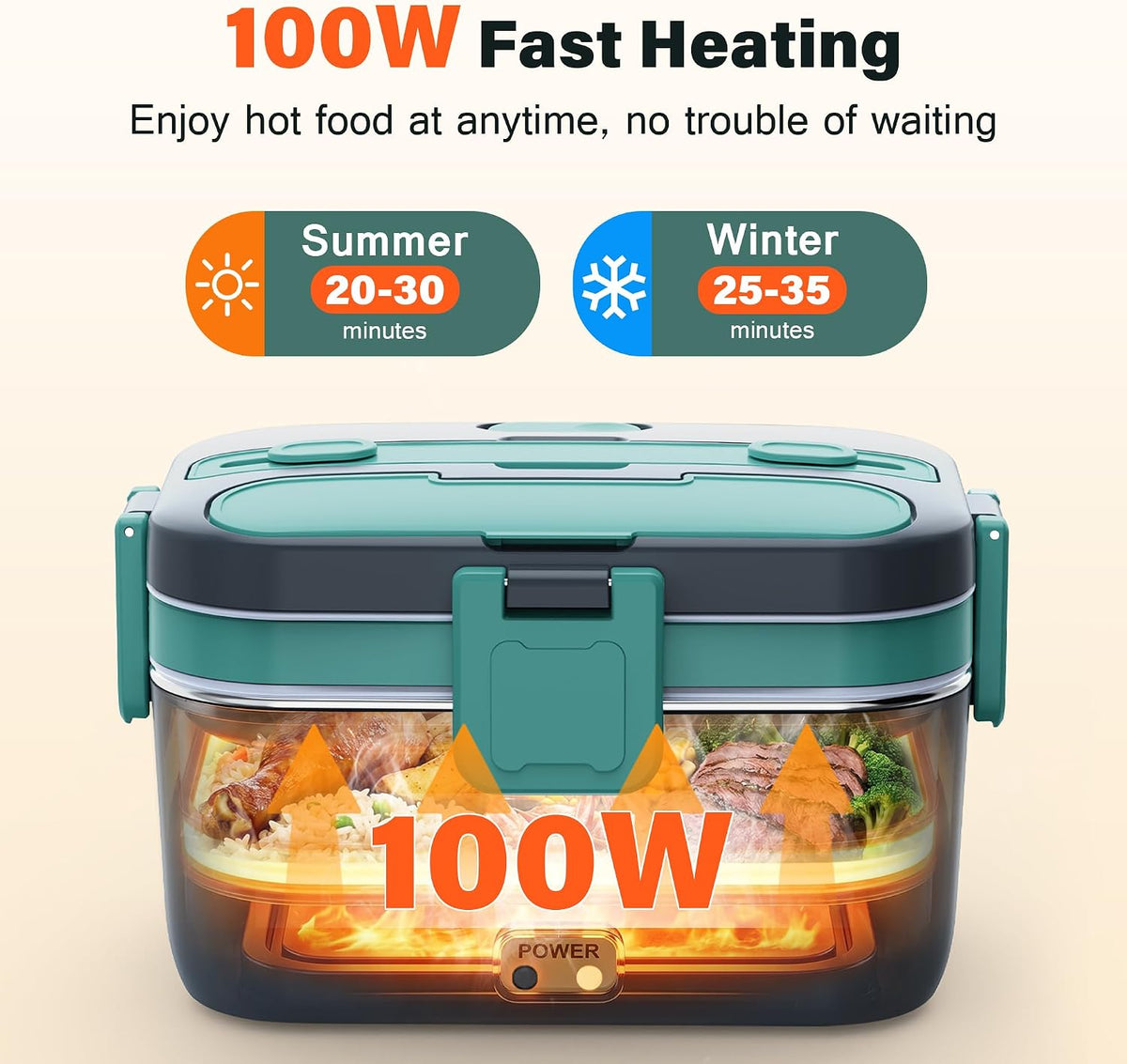 2.8L Electric Heated Lunch Box for Adult 100W Portable Food Warmer