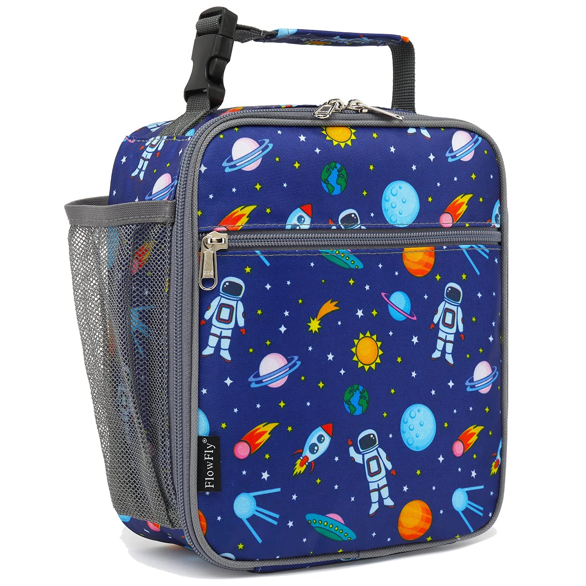 FlowFly Kids Lunch Box Insulated Letter Print Soft Bag Mini Cooler Back to School Thermal Meal Tote Kit for Girls, Boys, Black