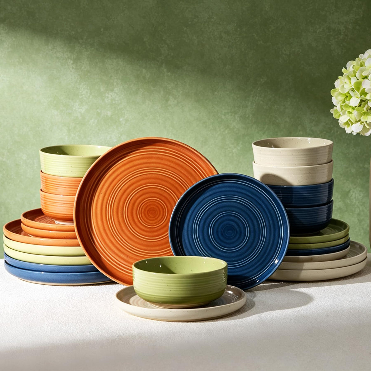 Stoneware Dinnerware Sets for 6, Plates and Bowls, Brown