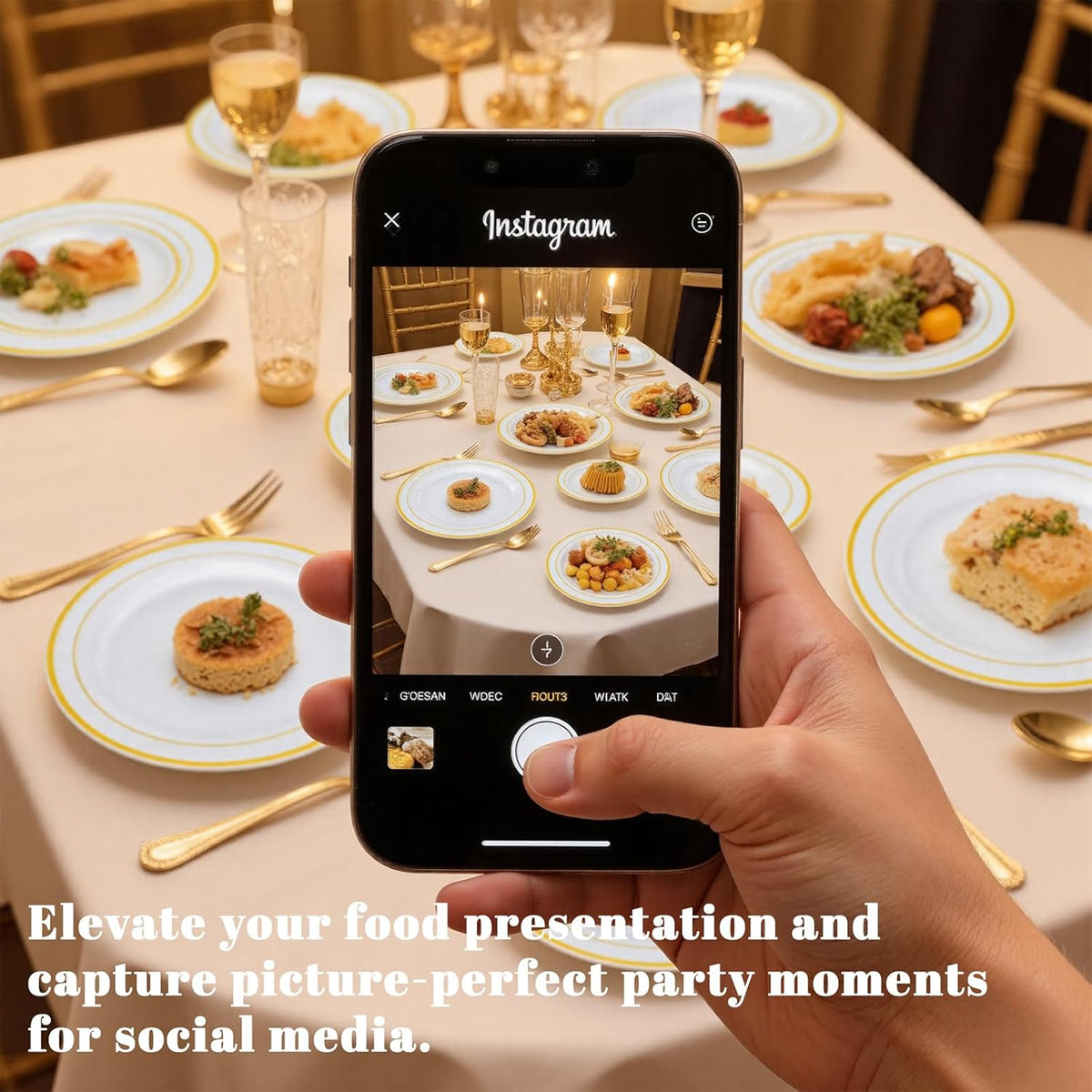 WELLIFE Disposable Plates & Gold Silverware Set, 350 Pieces for 50 Guests